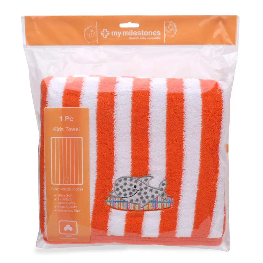 My Milestones Kids Bath Towel Bold Stripped - Orange / White