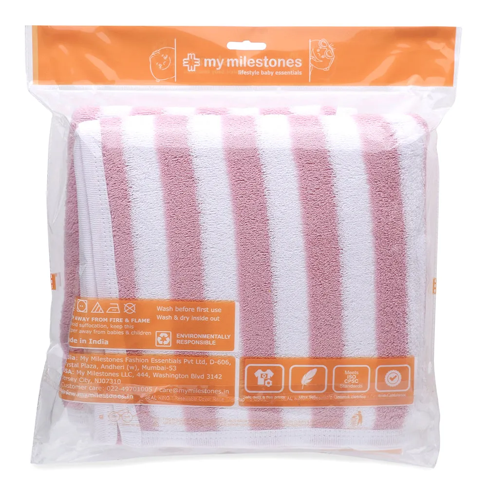 My Milestones Kids Bath Towel Bold Stripped - Pink / White