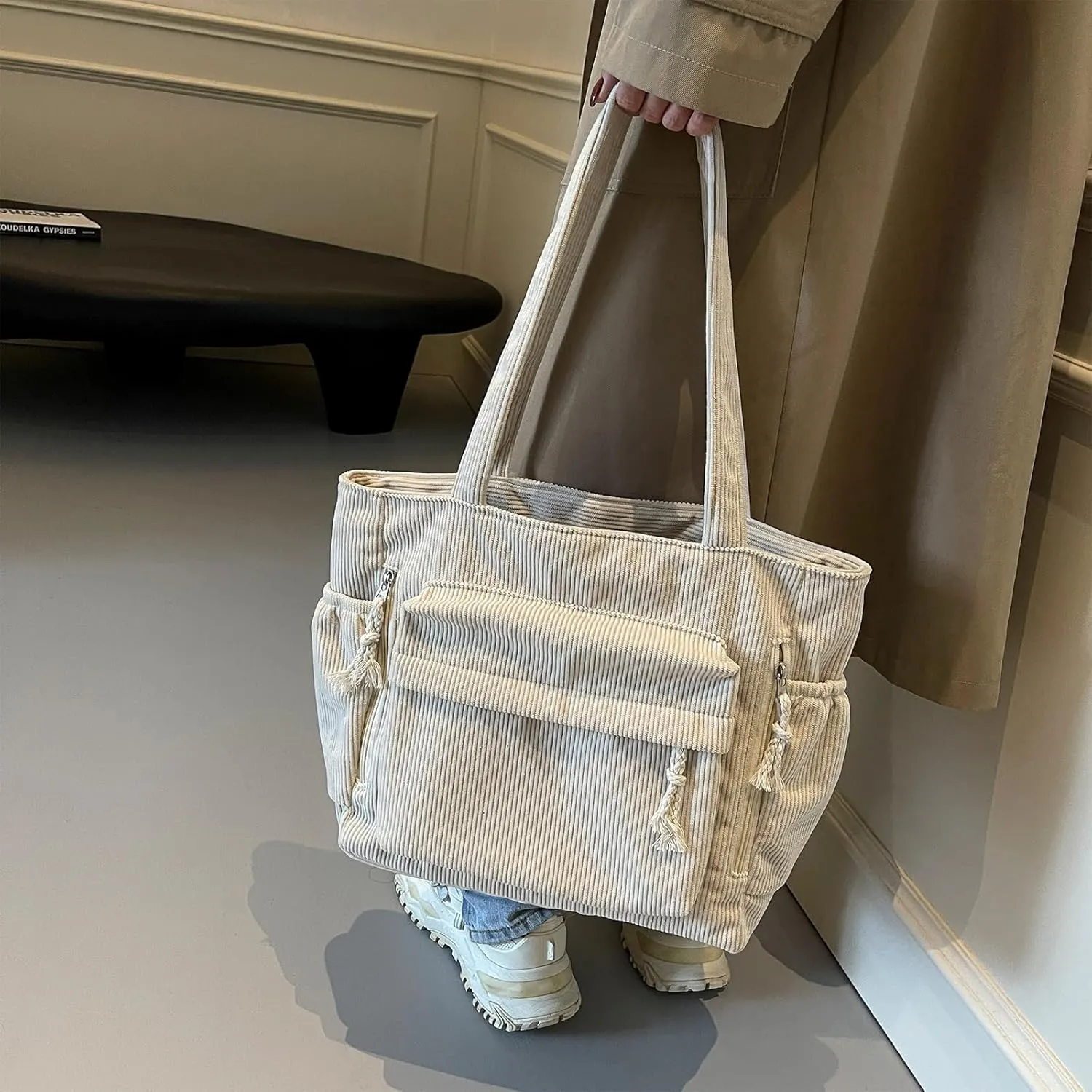 MYHOZEE Corduroy Crossbody Bags for Women Slouchy Hobo Bag Shoulder Bag Large Crescent Cross Body Bag Purses for Woman Zipper