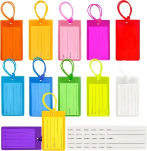 Mziart 12 Pack Luggage Tags for Suitcases, PVC Travel Luggage Tag Cruise Bag Tags for Luggage Identifiers Colorful Baggage Name ID Labels with Loops & 6 Additional Cards