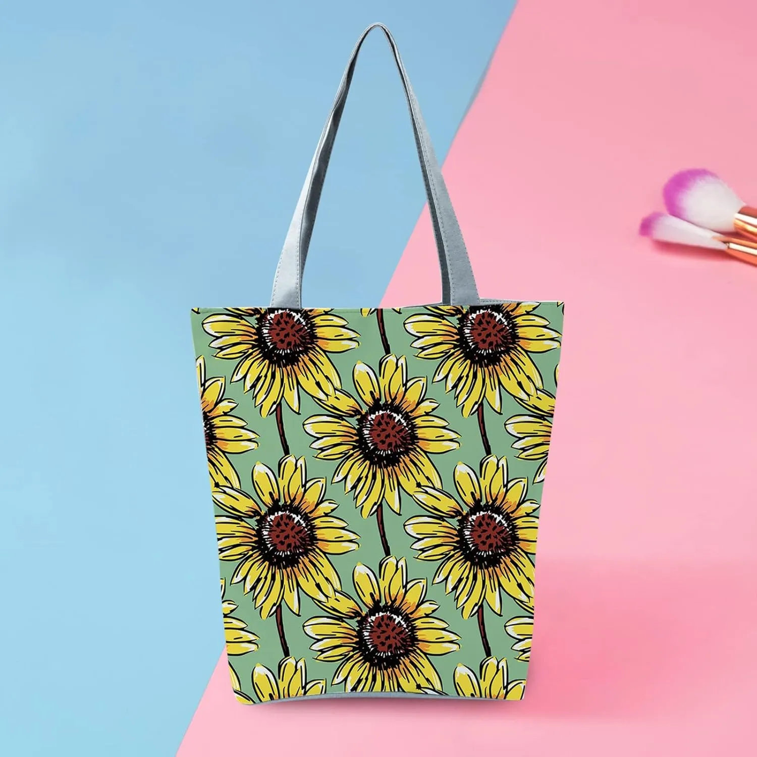 New Women's Slouchy Large Capacity Zippered Sunflower Printed Shoulder Bag Shoulder Tote Bag for Women (One Size)