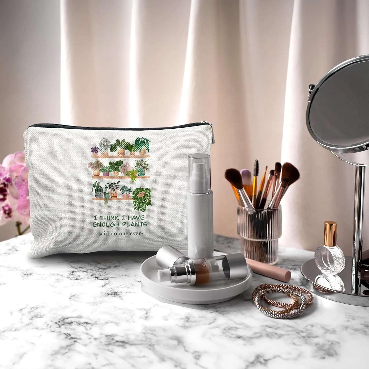 Nogrit Plant Lady Gifts,Plant Lover Gifts Makeup Cosmetic Bag,I Think I Have Enough Plants Potted Plant Makeup Travel Toiletry Bag,Gifts for Gardeners Women,Funny Plant Mom Gifts
