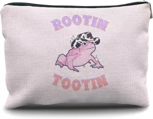Nogrit Rootin' Tootin' Retro Western Cowgirl Frog, Western Makeup Bag,Pink Frog Linen Makeup Bag,Cowgirl Gifts for Teen Girls Women,Pink Frog Lover Gifts,Western Gifts