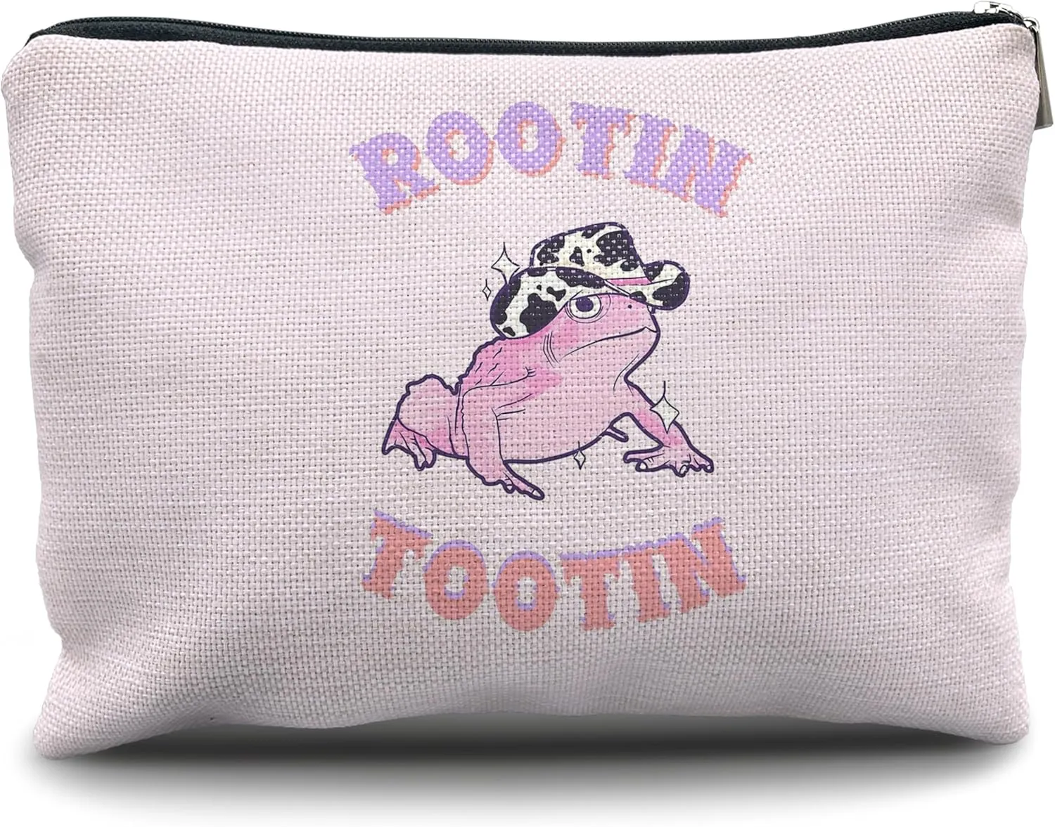 Nogrit Rootin' Tootin' Retro Western Cowgirl Frog, Western Makeup Bag,Pink Frog Linen Makeup Bag,Cowgirl Gifts for Teen Girls Women,Pink Frog Lover Gifts,Western Gifts
