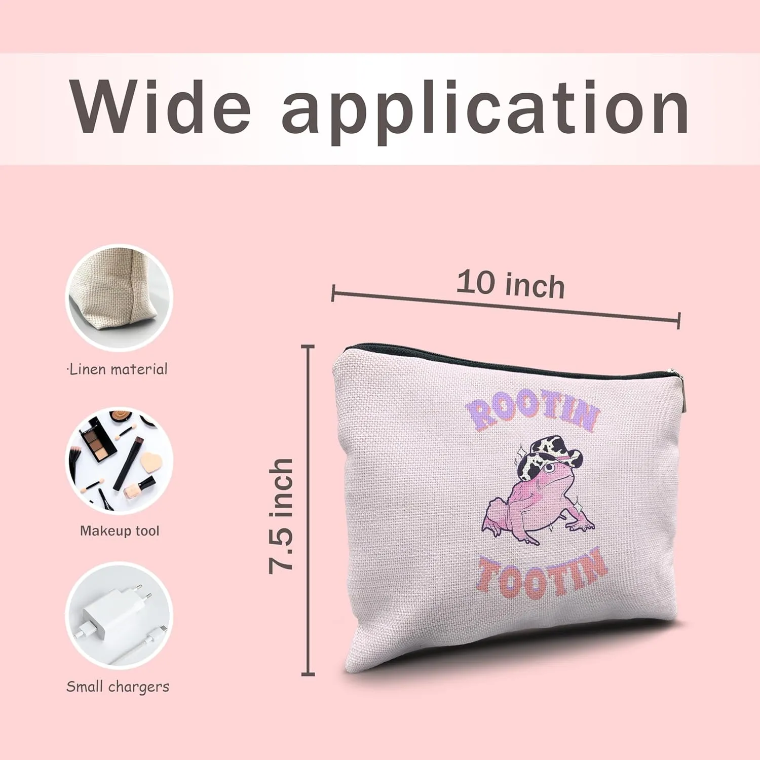 Nogrit Rootin' Tootin' Retro Western Cowgirl Frog, Western Makeup Bag,Pink Frog Linen Makeup Bag,Cowgirl Gifts for Teen Girls Women,Pink Frog Lover Gifts,Western Gifts