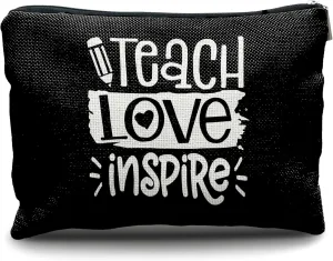 Nogrit Teacher Gifts - Black Makeup Bag, Teacher Appreciation Gifts, Inspire Small Cosmetic Bag for Purse