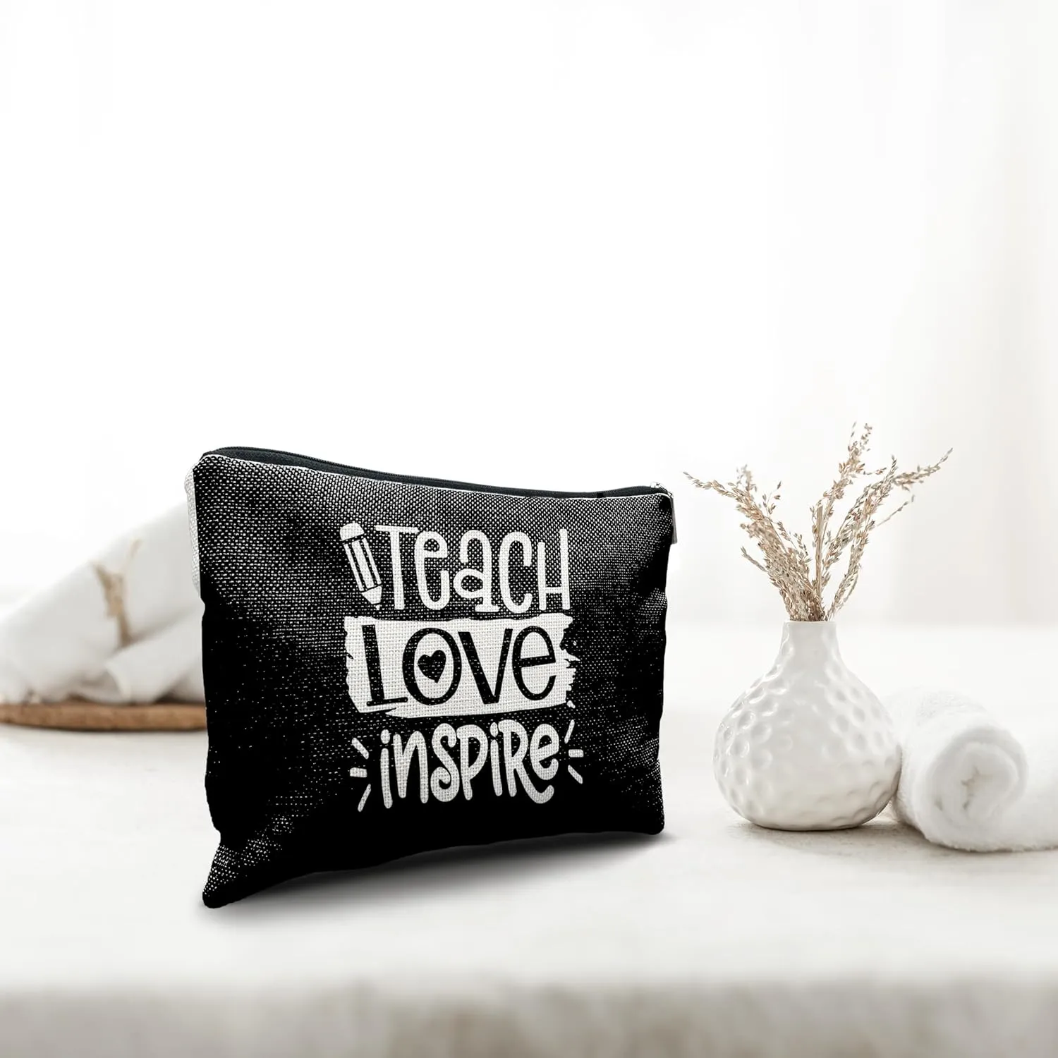 Nogrit Teacher Gifts - Black Makeup Bag, Teacher Appreciation Gifts, Inspire Small Cosmetic Bag for Purse