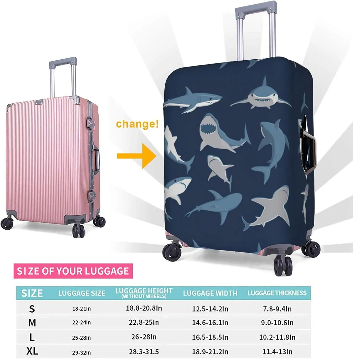 Ocean Shark Print Washable Suitcase Cover Protective Luggage Cover Anti Scratch Travel Gear Protector