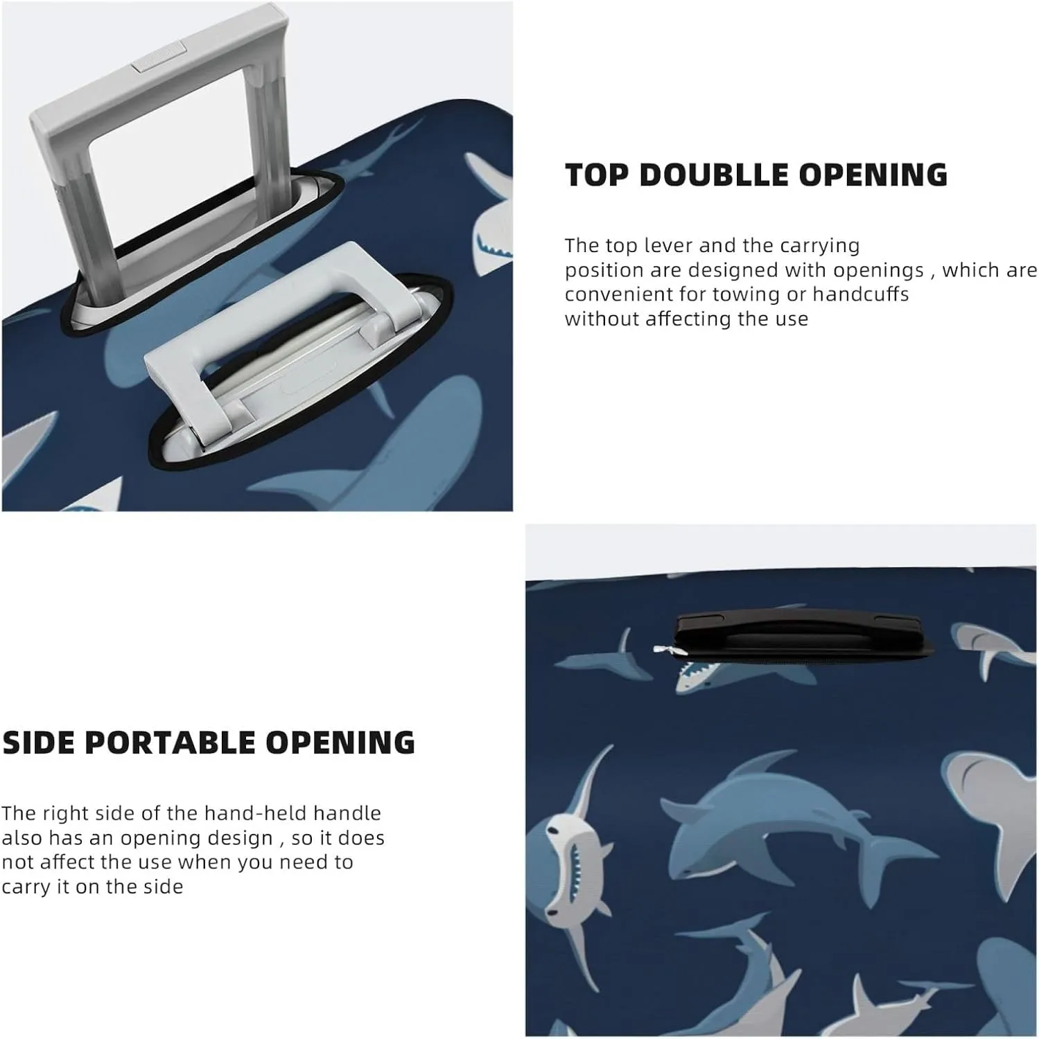 Ocean Shark Print Washable Suitcase Cover Protective Luggage Cover Anti Scratch Travel Gear Protector