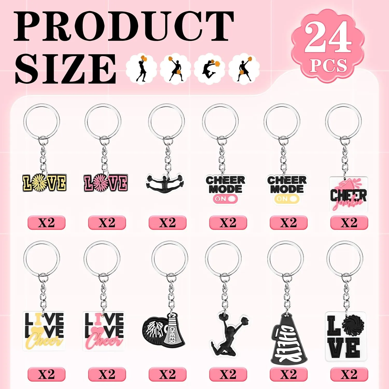 Olgaa 48 PCS Cheerleader Gifts: 24 PCS Cheer Bags & 24 Black Cheer Keychains