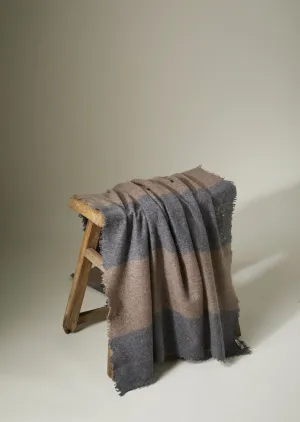 Open knitted Throw Block Stripe (CASHMERE) Charcoal