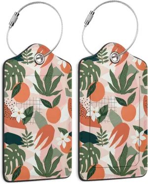 Orange 2 Pack Luggage Tag for Suitcases Tropical Flowers Leaf PU Leather Bag Travel Suitcase ID Identifier Baggage Tags for Women Men Travel