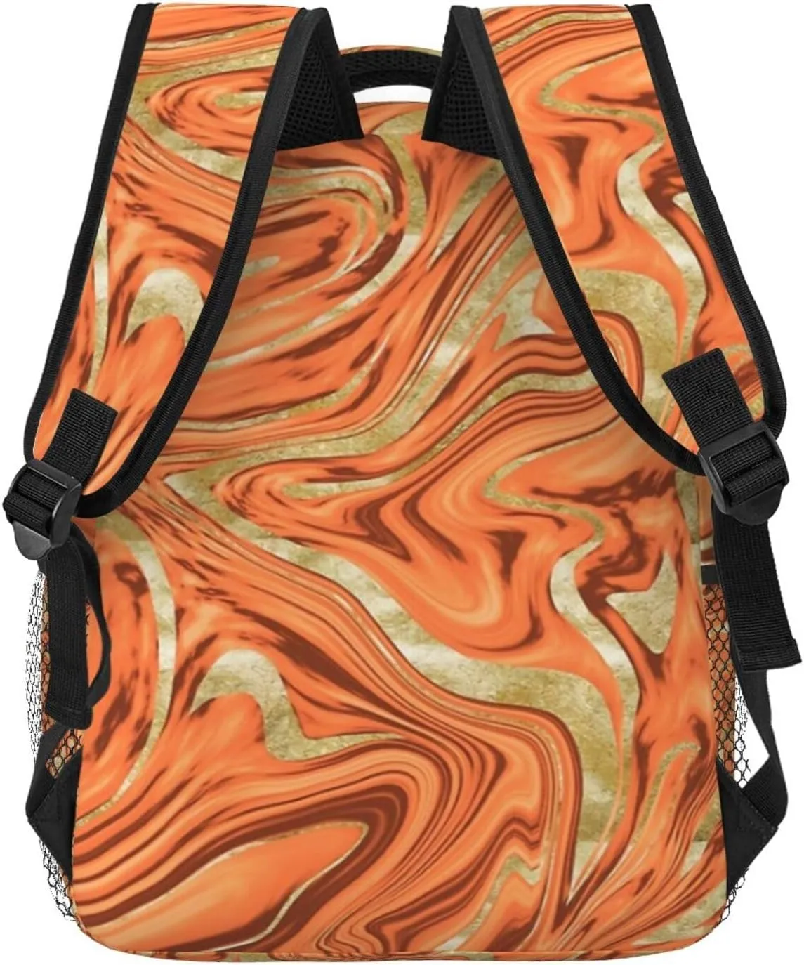 Orange Brown Gold Marble Backpack Double Shoulder Bag 15 Inch Laptop Bagpack for Hiking Work Camping Travel