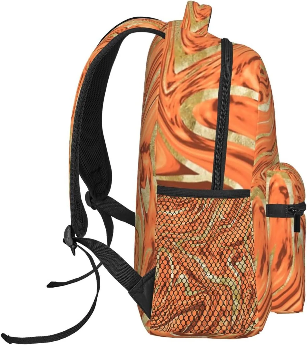 Orange Brown Gold Marble Backpack Double Shoulder Bag 15 Inch Laptop Bagpack for Hiking Work Camping Travel