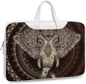 Oriental Elephant Mandala Circle Leather Bag Laptop Case Slim Water Resistant Computer Bags with Handle Briefcase for Work