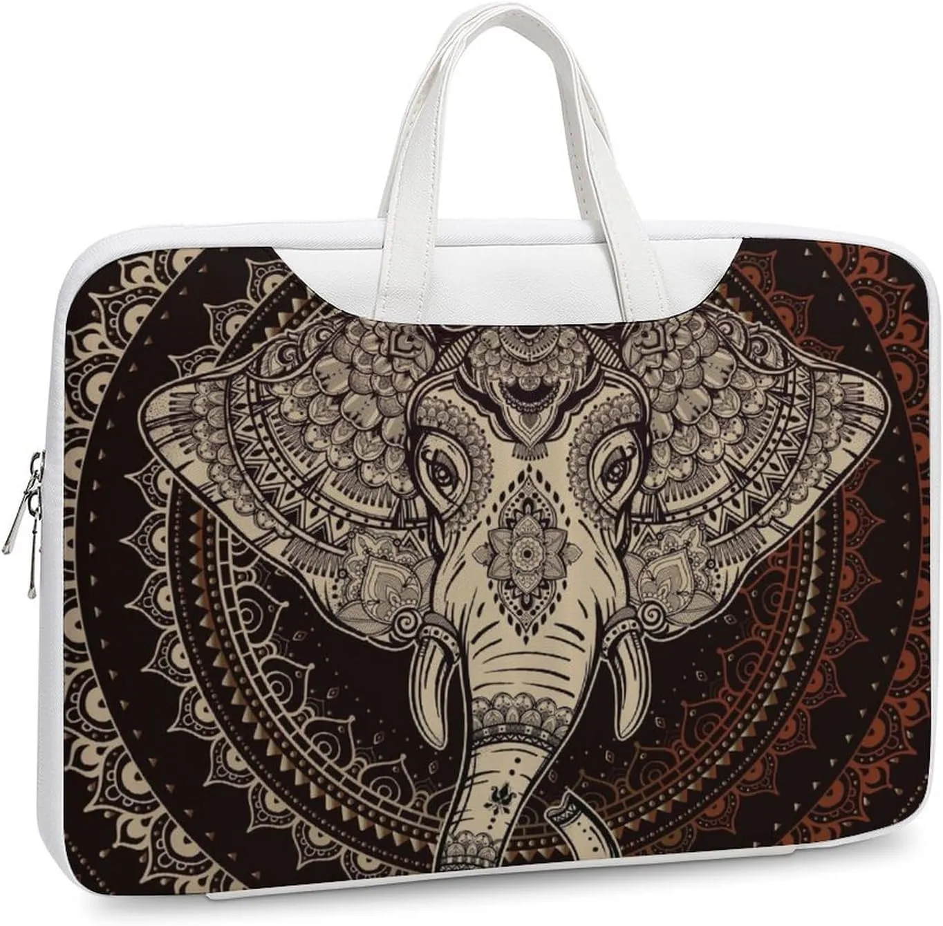Oriental Elephant Mandala Circle Leather Bag Laptop Case Slim Water Resistant Computer Bags with Handle Briefcase for Work