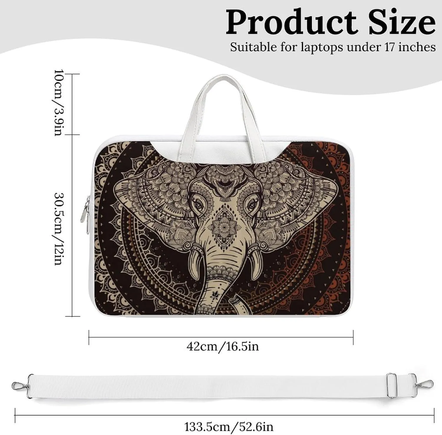 Oriental Elephant Mandala Circle Leather Bag Laptop Case Slim Water Resistant Computer Bags with Handle Briefcase for Work