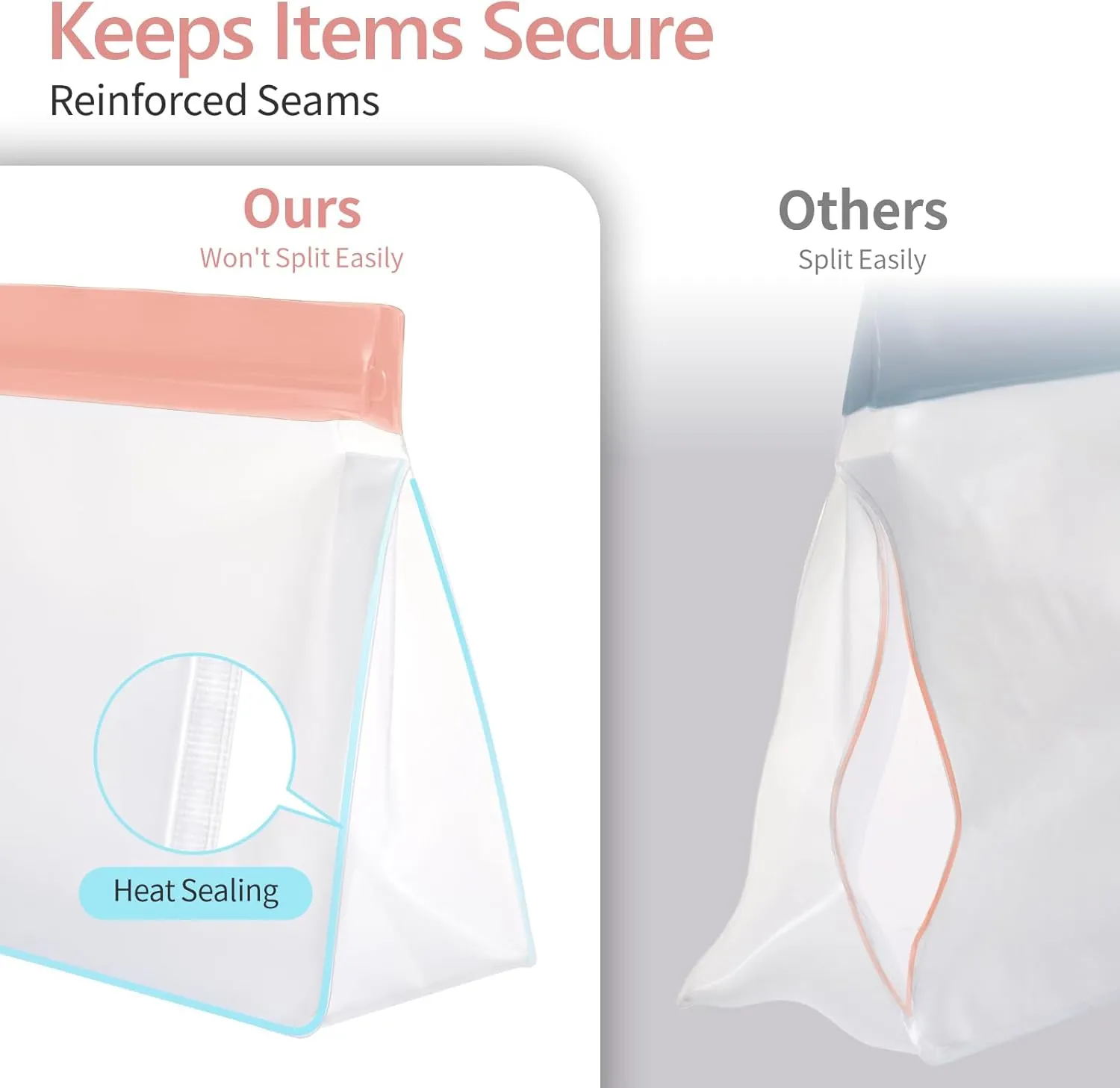 PACKISM Leakpoof Clear Cosmetic Bags - Sealed TSA Approved Toiletry Bags, Reusable and Easy to Clean, Semi-Transparent Clear Toiletry Bag, Carry on Airport Airline Compliant Bag, 1L 2M 1S, Pink