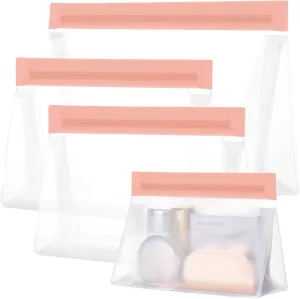 PACKISM Leakpoof Clear Cosmetic Bags - Sealed TSA Approved Toiletry Bags, Reusable and Easy to Clean, Semi-Transparent Clear Toiletry Bag, Carry on Airport Airline Compliant Bag, 1L 2M 1S, Pink