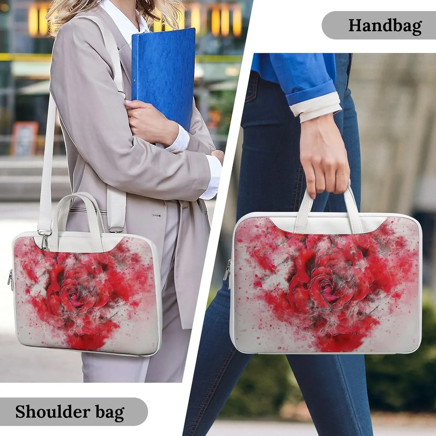 Painted Rose Leather Bag Laptop Case Slim Water Resistant Computer Bags with Handle Briefcase for Work