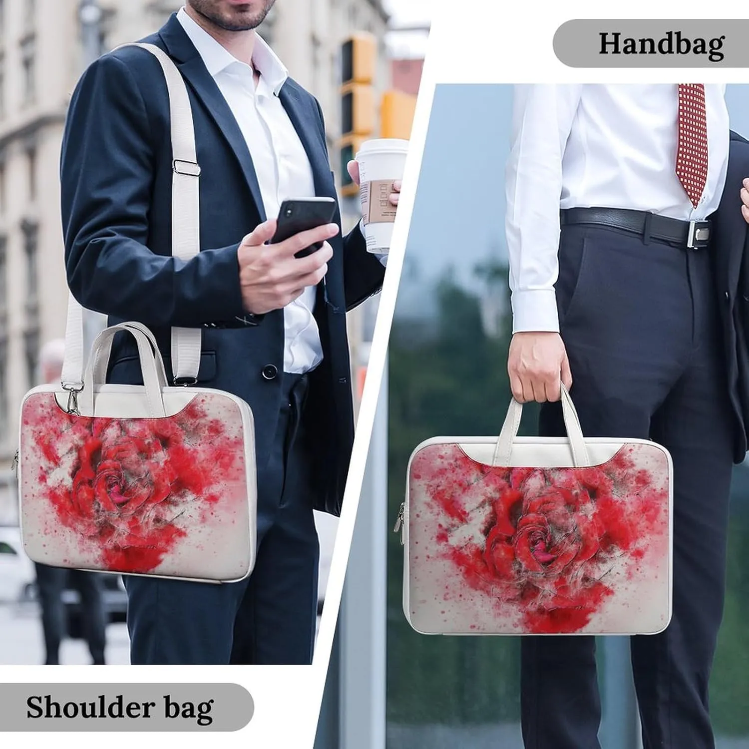 Painted Rose Leather Bag Laptop Case Slim Water Resistant Computer Bags with Handle Briefcase for Work