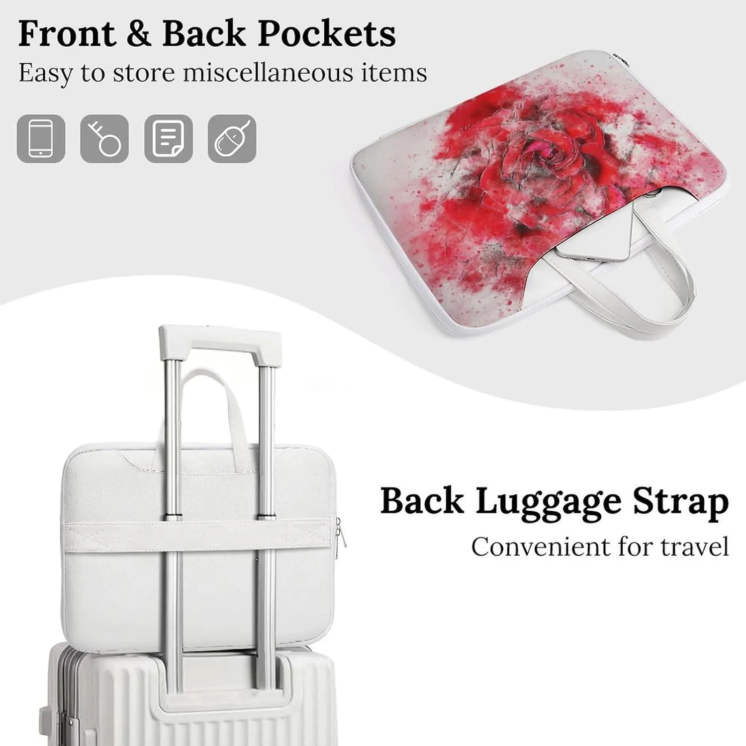 Painted Rose Leather Bag Laptop Case Slim Water Resistant Computer Bags with Handle Briefcase for Work