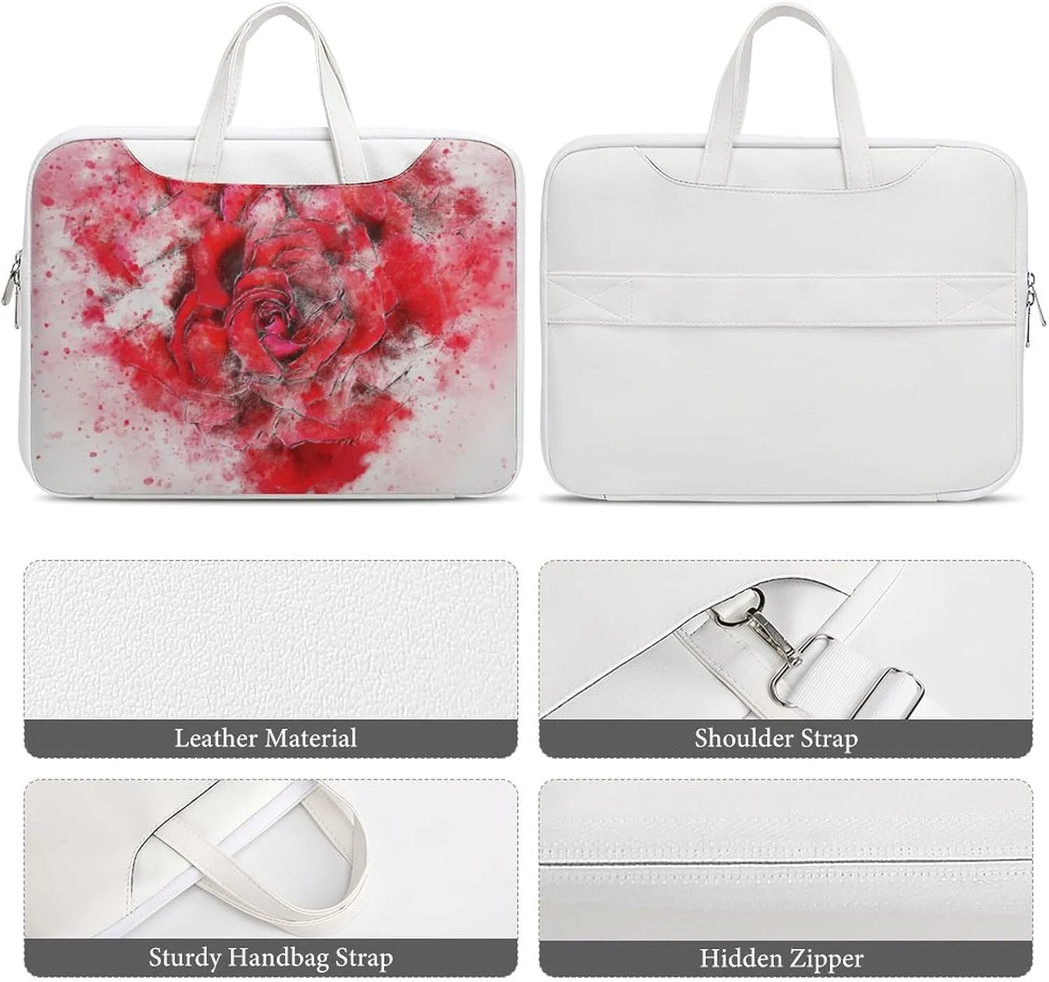 Painted Rose Leather Bag Laptop Case Slim Water Resistant Computer Bags with Handle Briefcase for Work