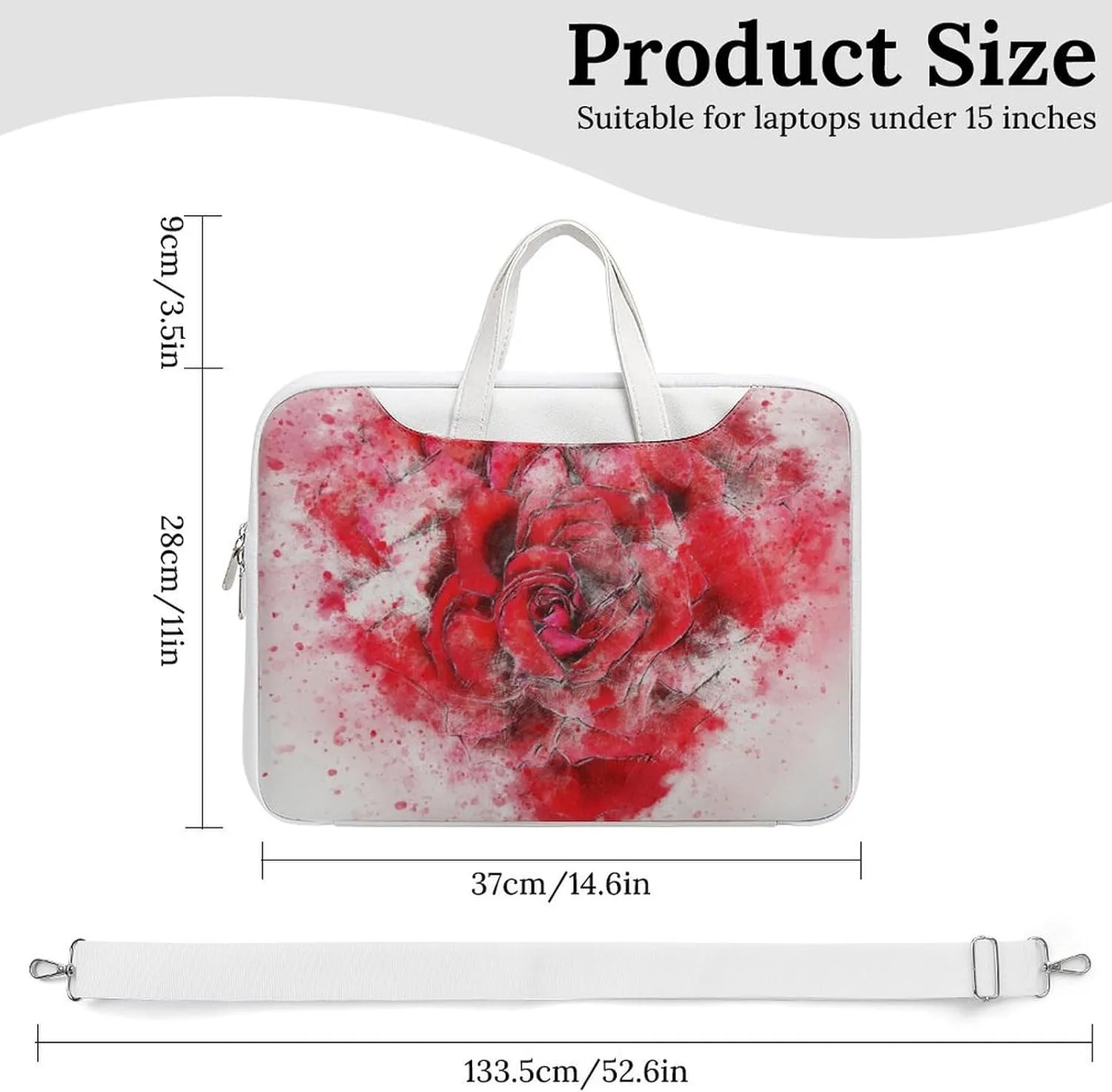Painted Rose Leather Bag Laptop Case Slim Water Resistant Computer Bags with Handle Briefcase for Work