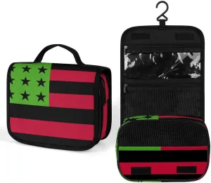 Pan African USA Flag Travel Toiletry Bag Full Print Wash Makeup Bag Portable Cosmetic Organizer with Hook Handbag, 22.5x18.5cm, style, 202402239