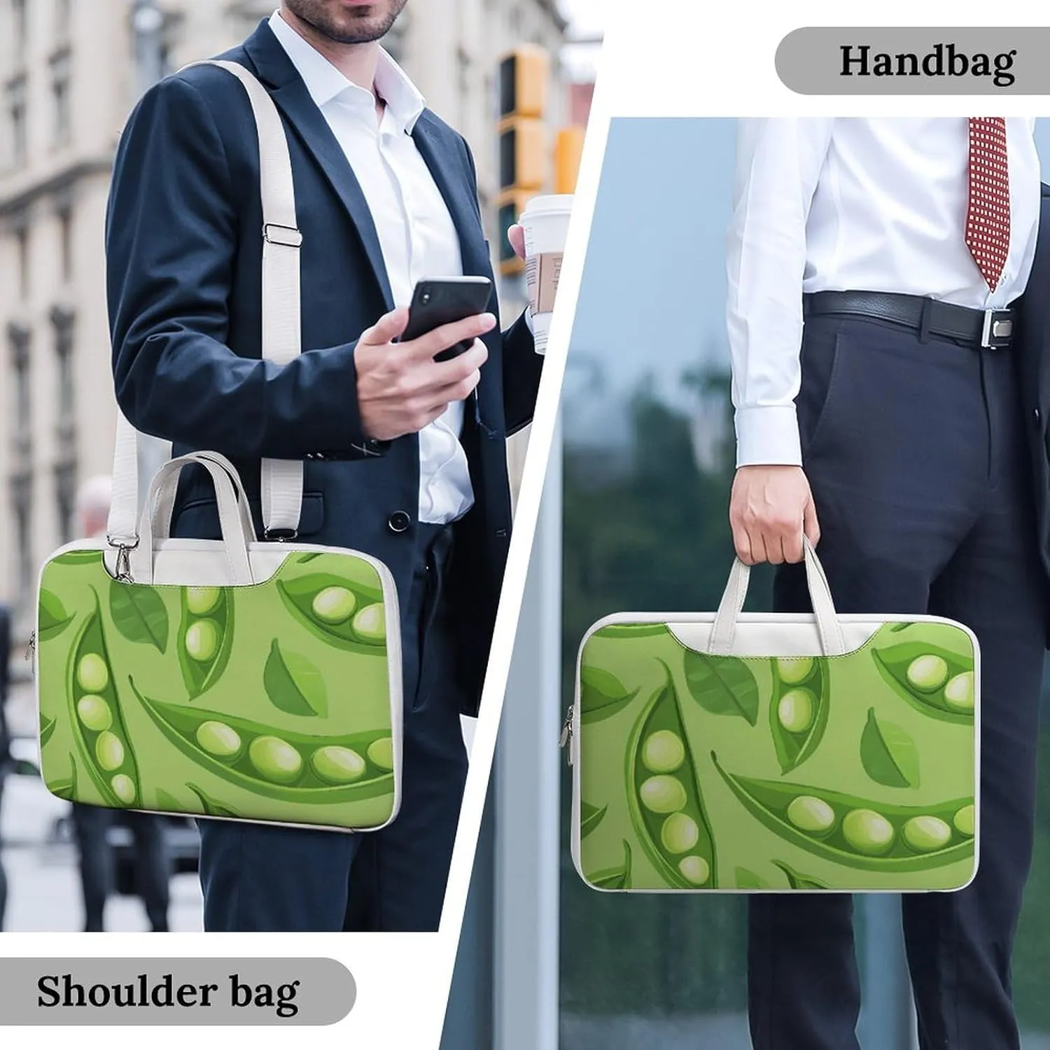 Pea Pod Green Leaves Leather Bag Laptop Case Slim Water Resistant Computer Bags with Handle Briefcase for Work