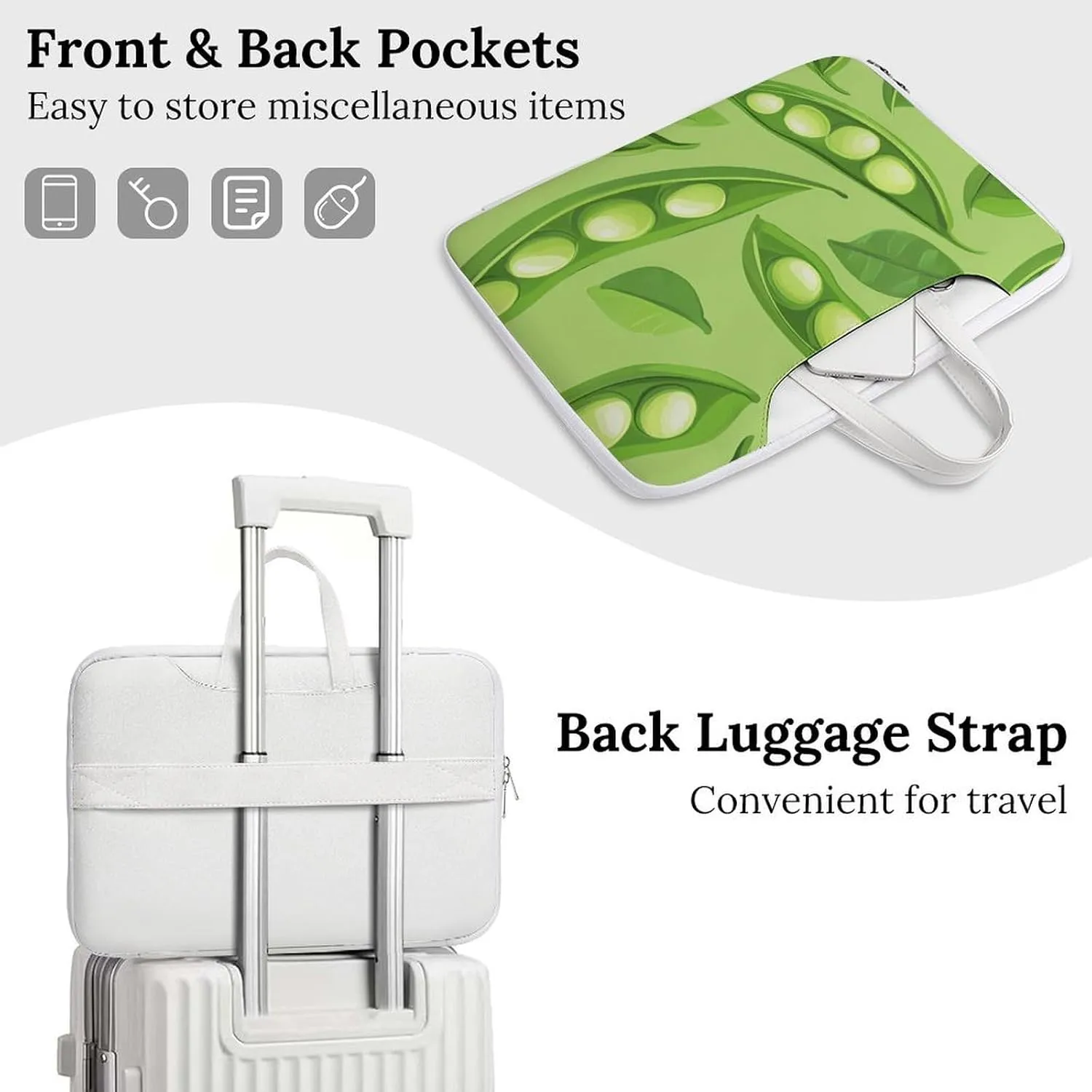 Pea Pod Green Leaves Leather Bag Laptop Case Slim Water Resistant Computer Bags with Handle Briefcase for Work