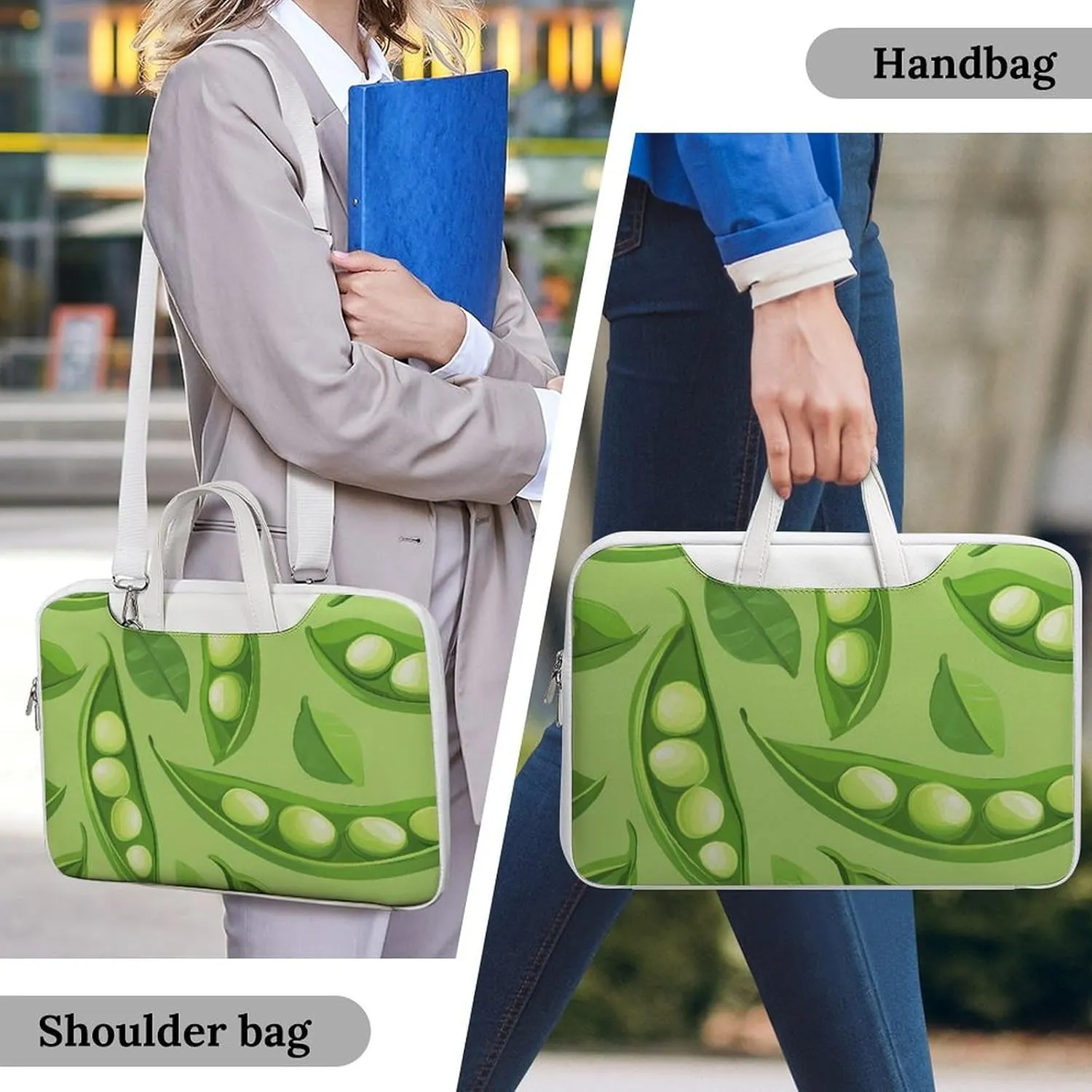Pea Pod Green Leaves Leather Bag Laptop Case Slim Water Resistant Computer Bags with Handle Briefcase for Work