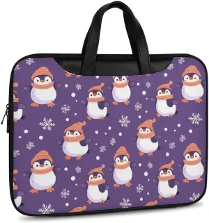 Penguin Snowflake Purple Polka Dot Leather Bag Laptop Case Slim Water Resistant Computer Bags with Handle Briefcase for Work