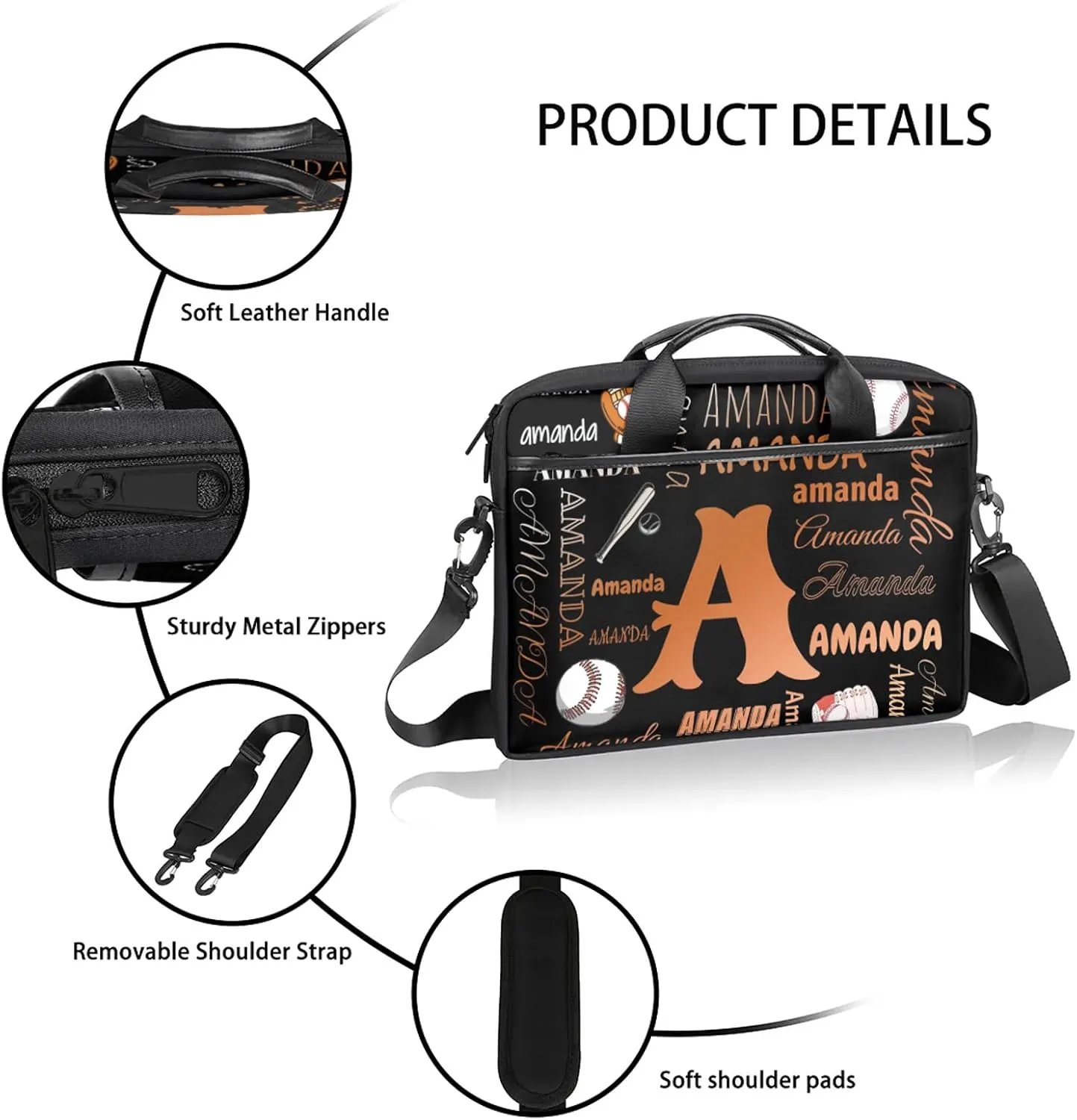 Personalized Laptop Bag Case Baseball Custom Computer Briefcases for Women Men Waterproof