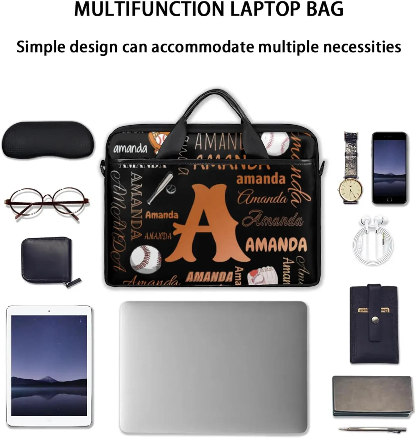 Personalized Laptop Bag Case Baseball Custom Computer Briefcases for Women Men Waterproof