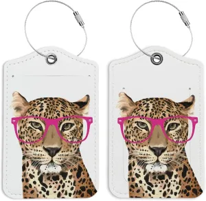 Pink Cheetah Luggage Tags for Suitcases, Preppy Coquette Luggage Tag, Back to School for Students, Trendy Girly 2 Pack Travel Luggage Tag, Teen Girls Gifts Suitcase Tags