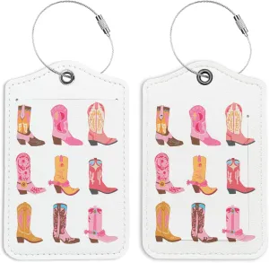 Pink Cowgirl Boots Gifts Luggage Tags for Suitcases, Preppy Luggage Tag, Back to School for Students, Trendy 2 Pack Luggage Tags for Travel, Teen Girl Gifts Suitcase Tags