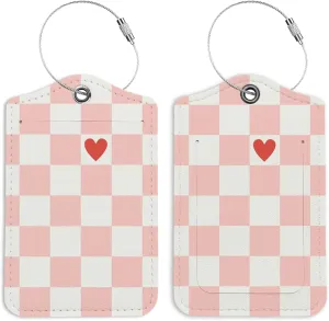 Pink Grid Luggage Tags for Suitcases, Preppy Heart Shaped Luggage Tag, Back to School, Trendy Girly 2 Pack Travel Luggage Tags, Teen Girls Gifts Suitcase Tags