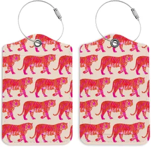 Pink Tiger Preppy Gifts Luggage Tags for Suitcases, Preppy Luggage Tag, Back to School, Trendy 2 Pack Luggage Tags for Travel, Teen Girl Gifts Suitcase Tags