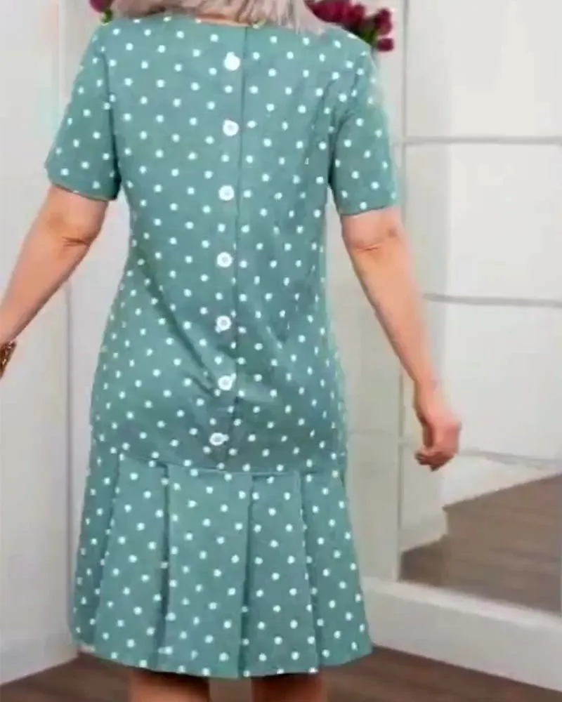 Polka dot print short sleeve casual dress
