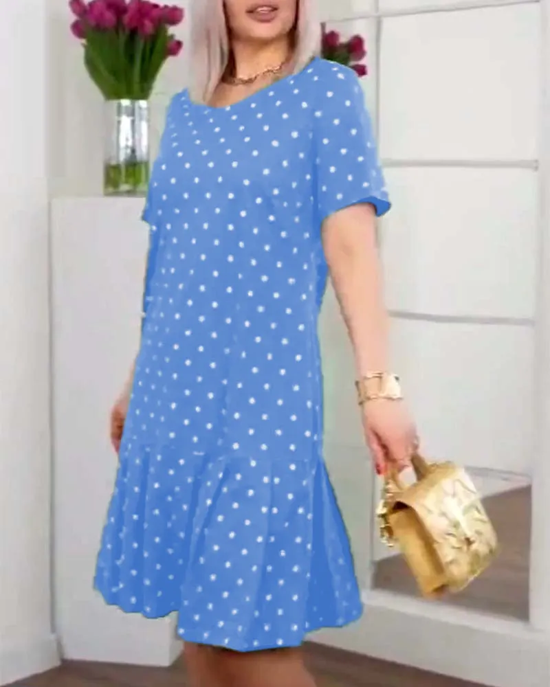 Polka dot print short sleeve casual dress