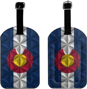Polygon Effect of Flag of Colorado Luggage Tags for Suitcases PU Leahter Luggage Tag with Privacy Protection Bag Tags Cute Women Men Travel Bag Luggage Accessories