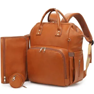 Premium Vegan Leather Diaper Bag Backpack with Waterproof Changing Pad  Reinforced Stitching & Zippers, Baby Bag for Boy Girl, Stroller Straps, Ergonomic Design for Traveling Moms, Brown