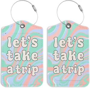 Preppy Color Luggage Tags for Suitcases, Girls Trip Groovy Tag, Let's Take a Trip, Back to School, Trendy Girly 2 Pack Travel Tags, Teen Girls Gifts Suitcase Tags