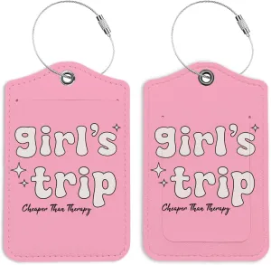 Preppy Pink Girls Trip Luggage Tags for Suitcases, Girls Trip Groovy Luggage Tag, Back to School, Trendy Girly 2 Pack Travel Luggage Tags, Teen Girls Gifts Suitcase Tags