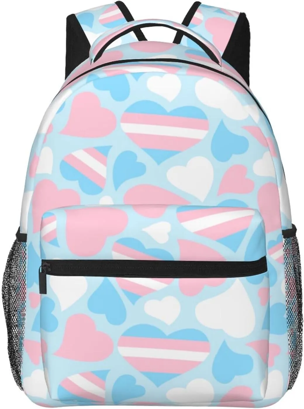 Pride Hearts Transgender Backpack Double Shoulder Bag 15 Inch Laptop Bagpack for Hiking Work Camping Travel