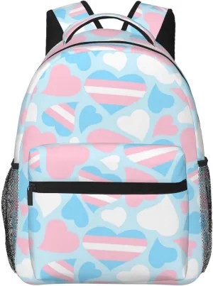 Pride Hearts Transgender Backpack Double Shoulder Bag 15 Inch Laptop Bagpack for Hiking Work Camping Travel