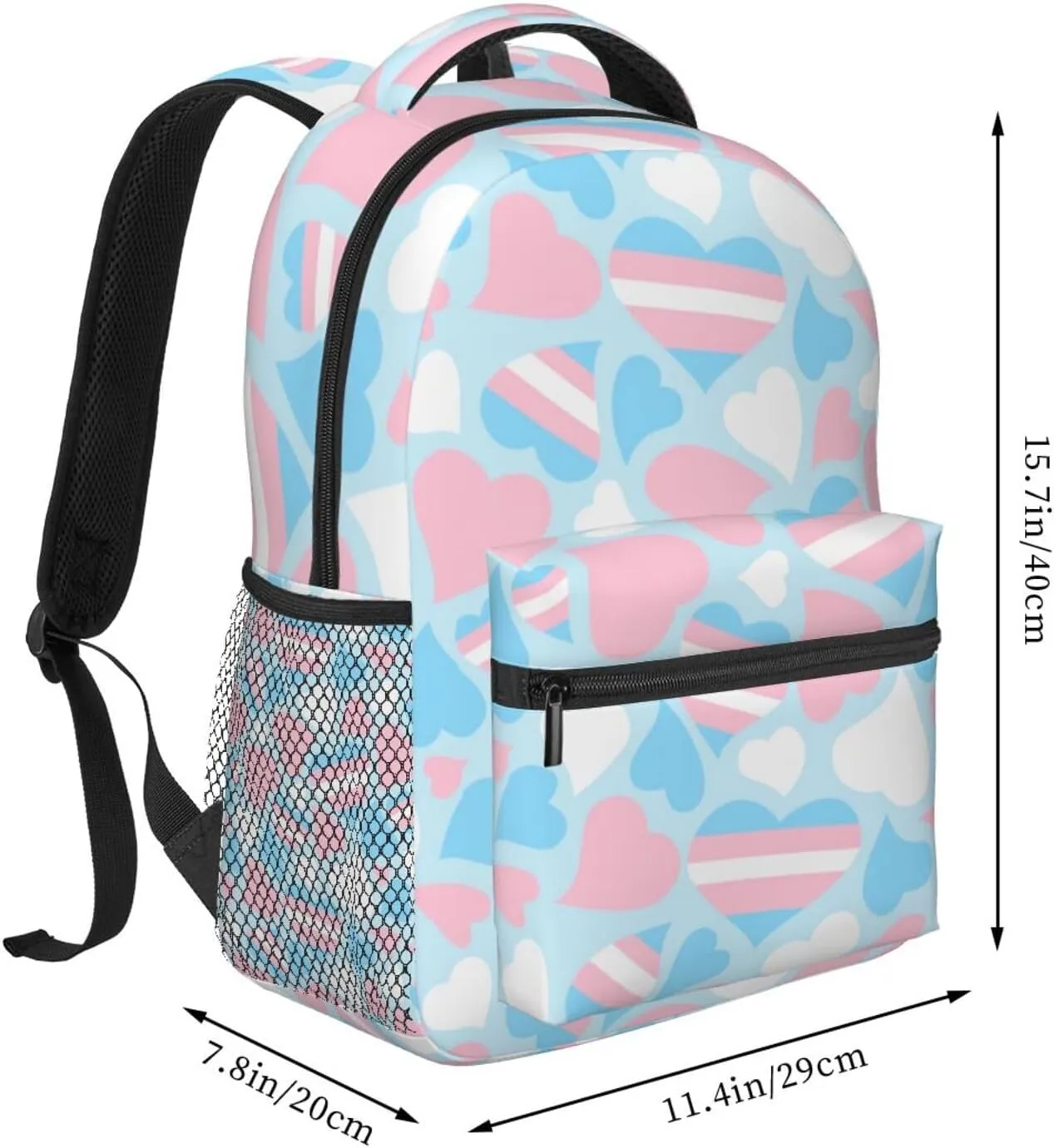 Pride Hearts Transgender Backpack Double Shoulder Bag 15 Inch Laptop Bagpack for Hiking Work Camping Travel