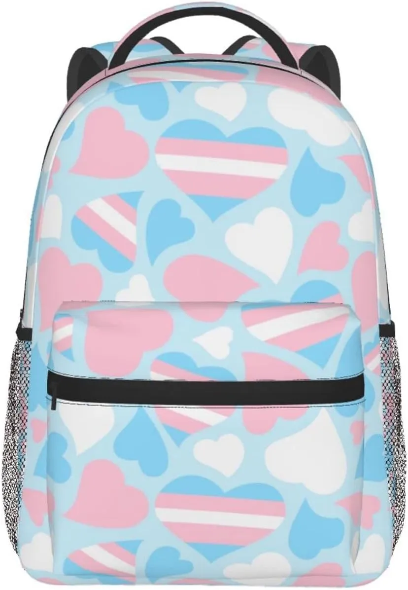 Pride Hearts Transgender Backpack Double Shoulder Bag 15 Inch Laptop Bagpack for Hiking Work Camping Travel