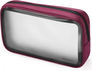 ProCase TSA Approved Travel Toiletry Bag Pouch, Matte Clear Travel Organizer Airport Carry-On Checkpoint Airline Compliant Storage Bag for Toiletries Liquids Creams and Cosmetics -Red